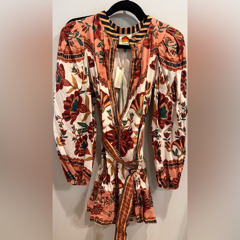 FARM Rio Floral Mini Dress in Red and Green